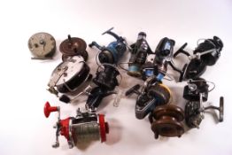 A quantity of fishing reels including centre pin