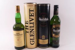 Two 70cl bottles of single malt whiskey : Glenfiddich Special Reserve and The Glenlivet,