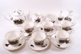 A tea service printed with hunting scenes