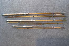 Three built cane/wholewear rods, including Matney & Bird,