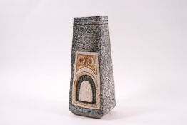 A Troika pottery coffin vase, painted marks to base including 'CJ', 17.