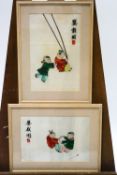 Two 20th century Chinese silkwork pictures of two children playing,