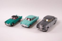 Three Tri-ang Spot-On die-cast cars: Ford Zodiac, Sunbeam Alpine, Bentley Saloon,