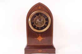 A mahogany inlaid lancet bracket clock with eight day French movement by Marti with jewelled