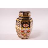 A Royal Crown Derby six sided jar and cover, wothces pattern 6299,