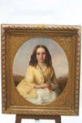 James Irvine (Scottish 1822-1899), Portrait of Elizabeth Allen as a young girl holding wild flowers,
