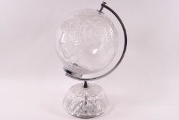 A Waterford crystal cut glass globe on stand,
