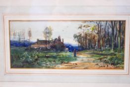 Sir Alfred East, figure in a landscape, watercolour, signed lower left, 9.