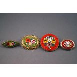 Four vintage Italian micro-mosaic brooches, base metal mounts of gold or silver colour.