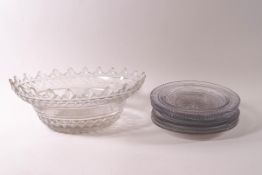 A late 18th/early 19th century oval cut glass dish, 30cm wide,