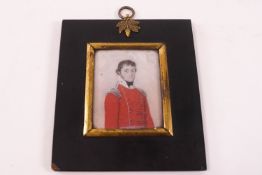 An early 19th century portrait miniature of an Officer, watercolour on ivory, 6.