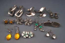 A selection of ten pairs of earrings to include nine pairs of sterling silver 925 variety of drops