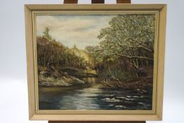 R Holt, River Landscape, signed lower right, oil on canvas board,