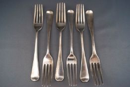 A set of five George III silver desert forks, by William Eaton, London 1803,