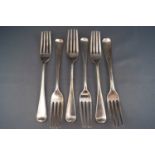 A set of five George III silver desert forks, by William Eaton, London 1803,