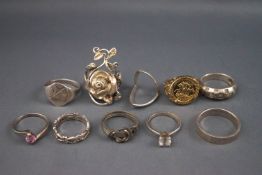 A selection of ten rings gemset and plain. All marked for sterling silver 925. Gross weight: 35.