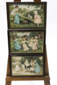 A set of three Victorian chromolithographs of children playing, each titled,