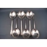 A set of six silver soup spoons each engraved with the monogram F A H, London 1913 and 1914,