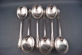 A set of six silver soup spoons each engraved with the monogram F A H, London 1913 and 1914,