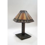 A porcupine quill and hardwood table lamp with bone inlay,