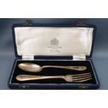 A cased silver fork and spoon christening set, Sheffield 1956 and 1957,