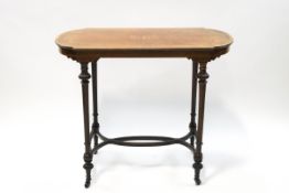 A 19th century rosewood centre table, the top inlaid with central Classical motif and stringing,