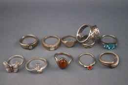 A selection of ten dress rings of variable gemset and plain. All marked for sterling silver 925.