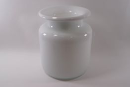 An Art glass cylindrical white cased vase in the style of Otto Brawer Hohnguard,
