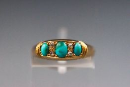 An edwardian 18ct gold turquoise diamond ring, 3.