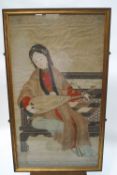 Chinese school, 19th century, A lady seated playing a stringed instrument, watercolour and gouache,