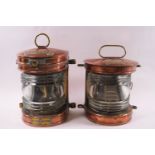 A Simpson Lawrence copper and brass masthead ships light, 26cm high,