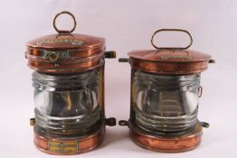 A Simpson Lawrence copper and brass masthead ships light, 26cm high,