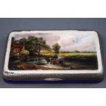 A silver and enamel rectangular box, the lid with Constable's Haywain scene,