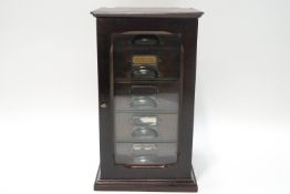 A mid 20th century mahogany microscope slide five drawer cabinet,