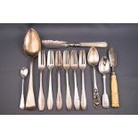 A George IV silver tablespoon by John Lambe, London 1814, a set of six Continental with metal forks,