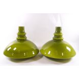 A pair of 1970's green glass ceiling shades,