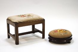 A Victorian mahogany footstool with needlework seat, 35cm wide x 25cm deep,