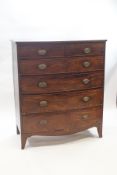 A 19th century mahogany bow front chest of two short over four long drawers,
