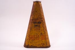 A Golden Shell oil can of conical shape,