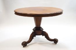A Victorian mahogany centre table on scroll legs,