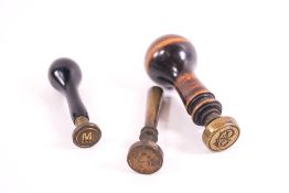 Three Victorian letter seals with turned wood handles