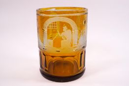 A Bohemian amber flash glass cylindrical vase,