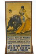A 1960s Spanish bull fighting poster, 88cm x 42cm,