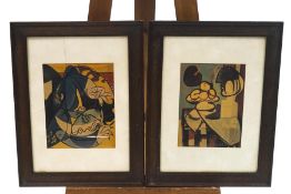 After Pablo Picasso, Abstract Woman and Abstract figure carrying a plate of fruit, a pair,