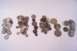 Assorted 1920 - 1947 coinage, including crowns, florins, sixpences, shillings, threepences,