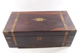 A Regency rosewood and brass bound writing slope,