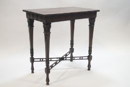 A Victorian rectangular occasional table with rosewood top and carved beaded detail,