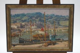 20th century, Brixham Harbour, oil on board, monogram RC, 36cm x 52.