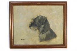 English School, mid-20th century, Portrait of a Terrier, titled 'Jenefer', oil on board,