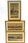 R Macauley, Egyptian scenes with figures and camels, watercolour and bodycolour, set of three,